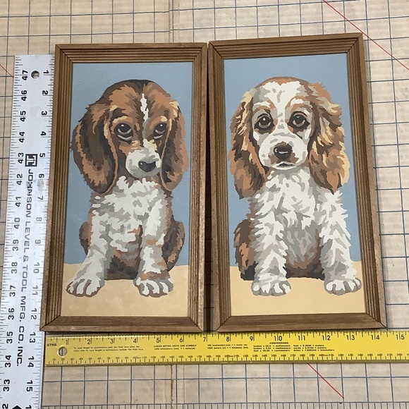 Retro Paint By Numbers Dog Pair Cocker Spaniel and Beagle Framed Pair MCM Era - Picture 15 of 16